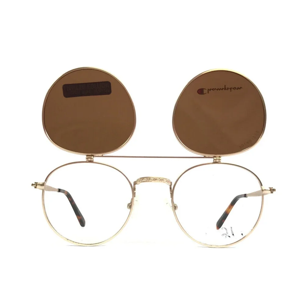 Champion Eyeglasses Frames CU1003H C01 Gold Round w/ Brown Polarized 47-20-135